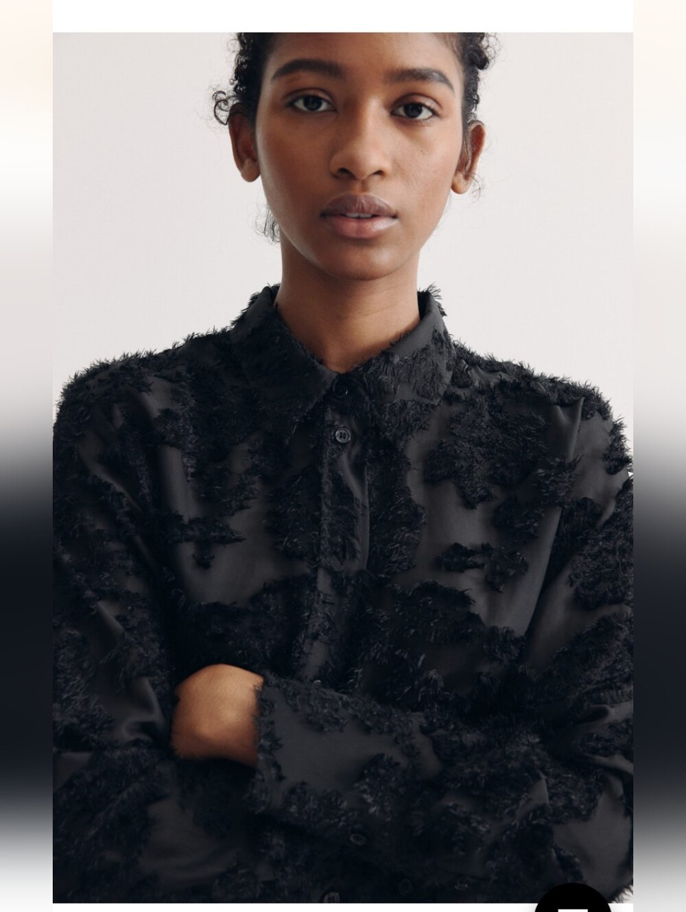 H&M Black Textured Sheer Floral Shirt Blouse Whimsigoth Maximalist Fairycore L